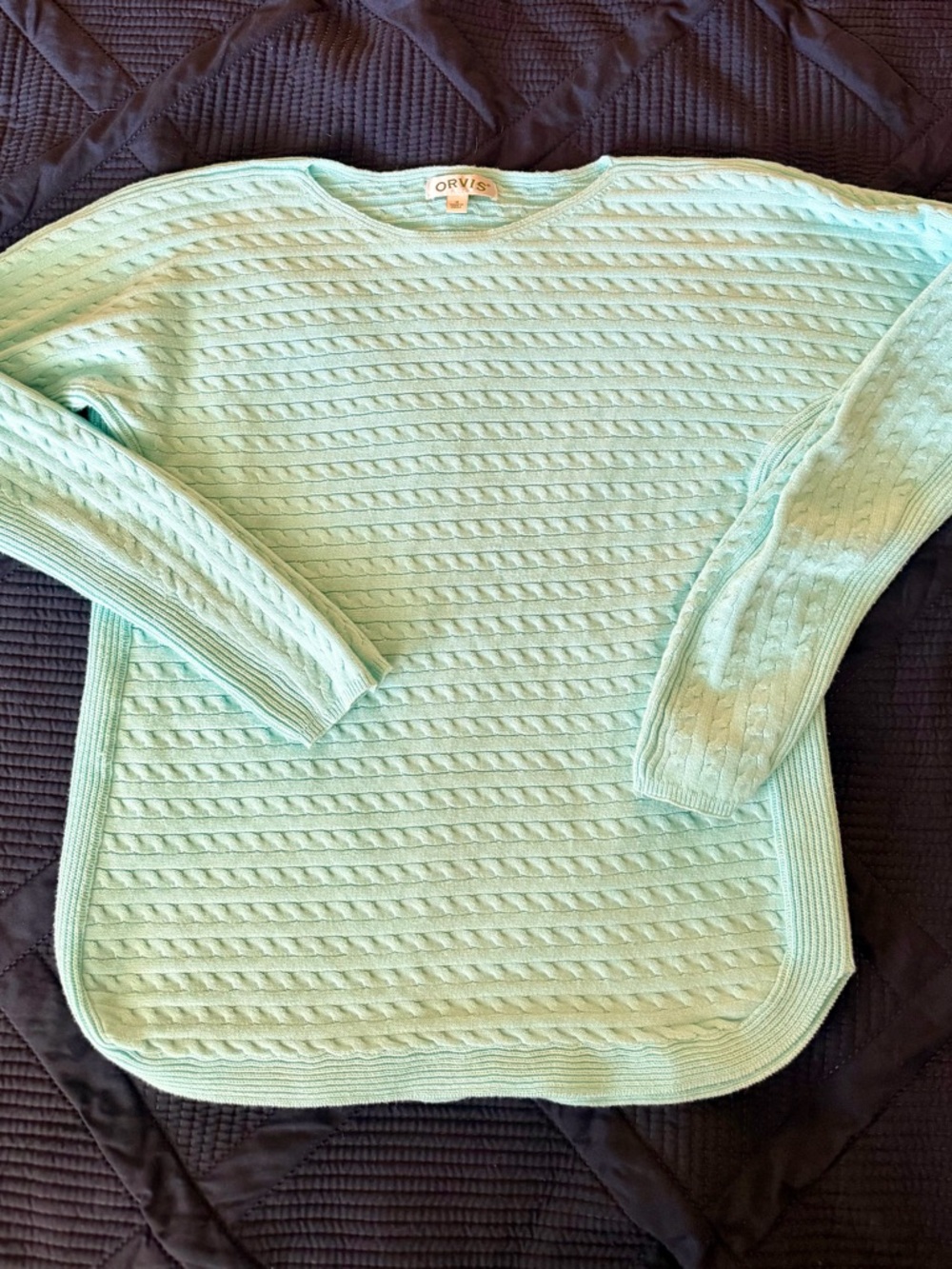 Orvis Light Mint Cable Crewneck Sweater